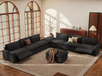 Modular Cero Reclining Sectionals | 8-Piece Grey Linen Open Plan Sofa Sets 6-Seater with 2-Ottomans