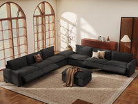 Modular Cero Reclining Sectionals | 8-Piece Grey Linen Open Plan Sofa Sets 6-Seater with 2-Ottomans