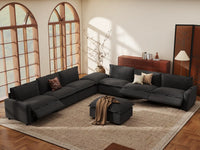Modular Cero Reclining Sectionals | 8-Piece Grey Linen Open Plan Sofa Sets 6-Seater with 2-Ottomans