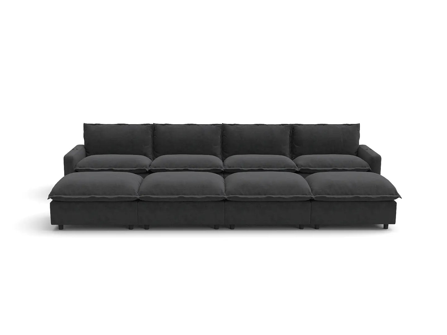 Modular Cero Reclining Sectionals | 8-Piece Grey Linen Open Space Pit Sectionals 4-Seater with 4-Ottomans
