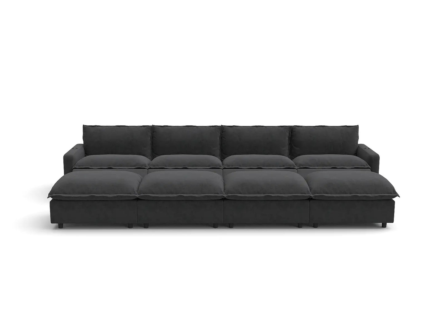 Modular Cero Reclining Sectionals | 8-Piece Grey Linen Open Space Pit Sectionals 4-Seater with 4-Ottomans