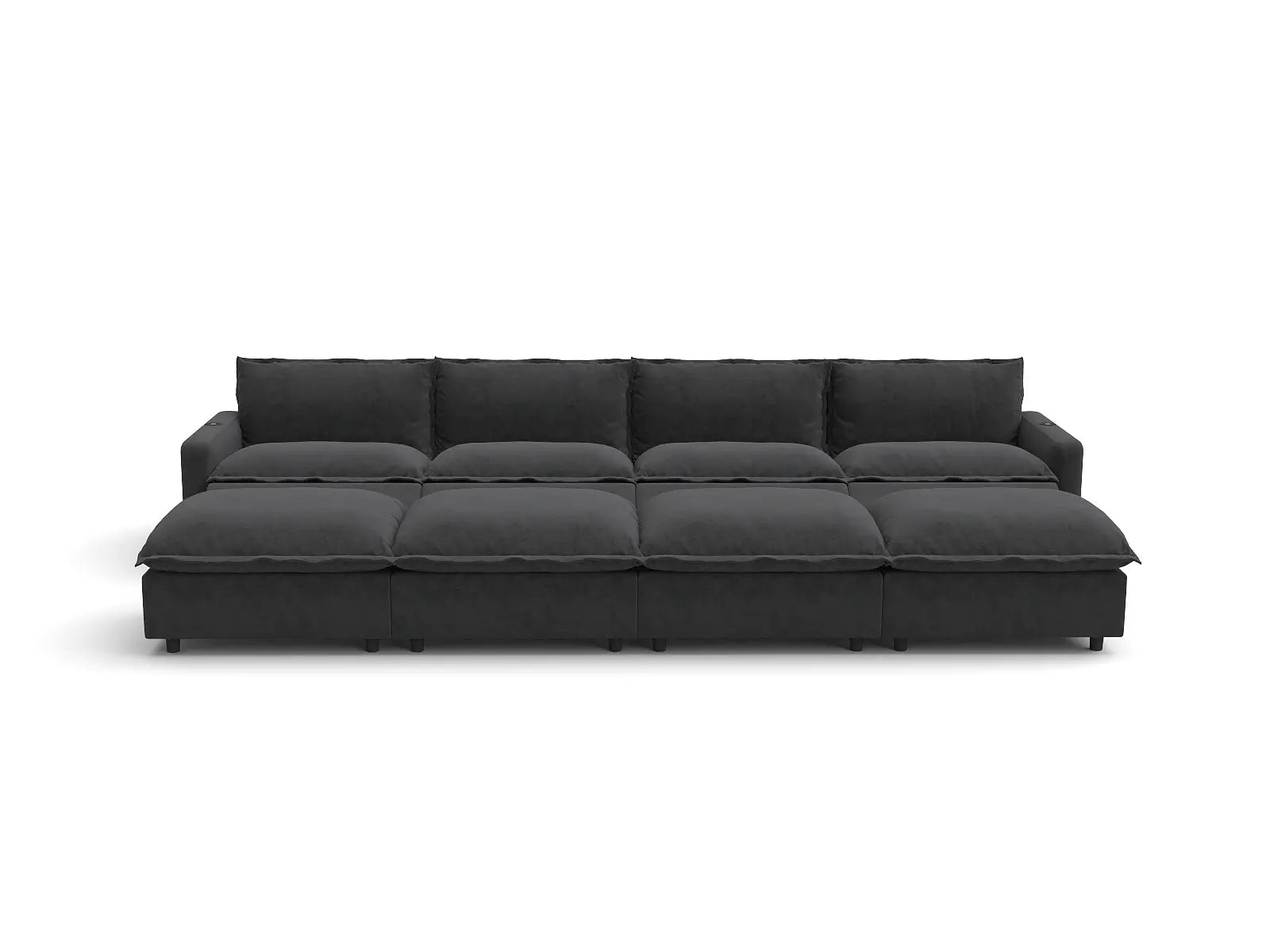 Modular Cero Reclining Chaise Sectional | 8-Piece Grey Linen Open Space Pit Sectionals 4-Seater with 4-Ottomans