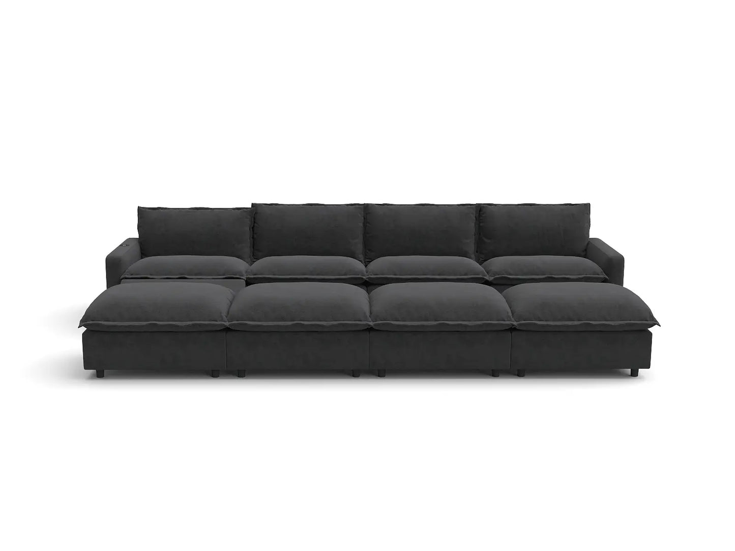 Modular Cero Reclining Sectionals | 8-Piece Grey Linen Open Space Pit Sectionals 4-Seater with 4-Ottomans