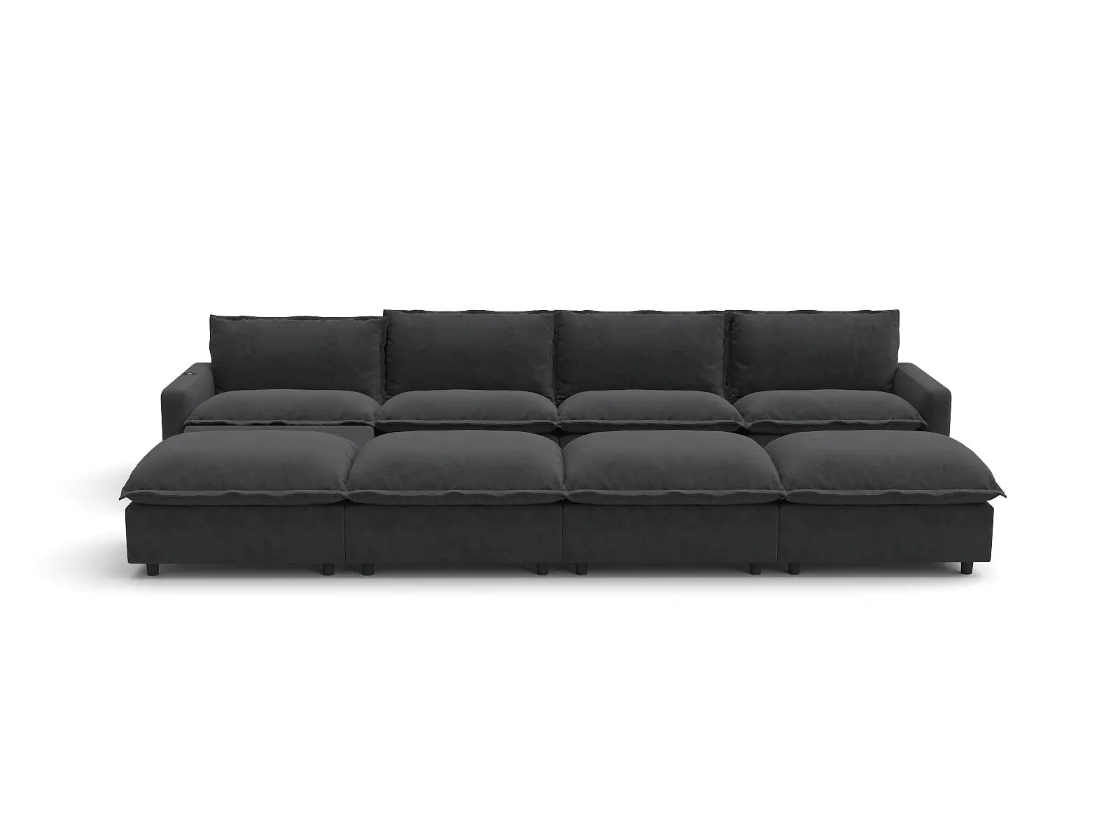 Modular Cero Recliner Sectional Chaise | 8-Piece Grey Linen Open Space Pit Sectionals 4-Seater with 4-Ottomans