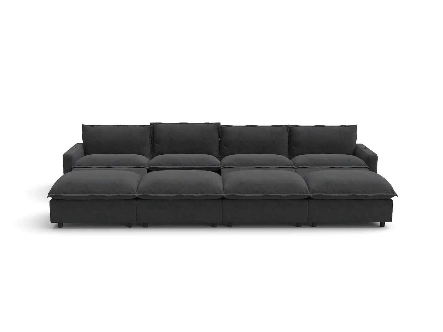 Modular Cero Reclining Sectionals | 8-Piece Grey Linen Open Space Pit Sectionals 4-Seater with 4-Ottomans