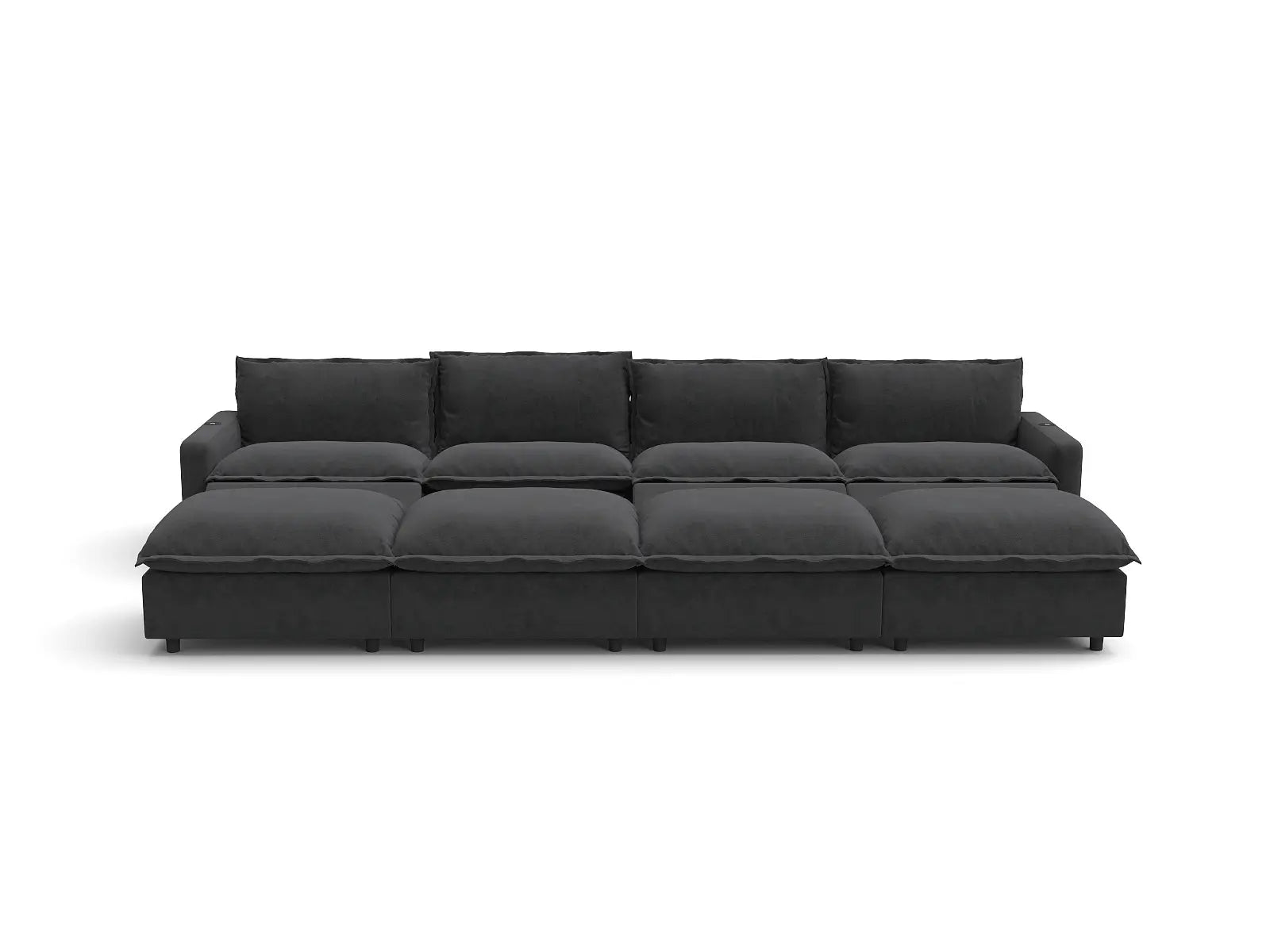 Modular Cero Power Reclining Chaise Sectional | 8-Piece Grey Linen Open Space Pit Sectionals 4-Seater with 4-Ottomans