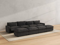 Modular Cero Reclining Sectionals | 8-Piece Grey Linen Open Space Pit Sectionals 4-Seater with 4-Ottomans