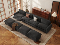 Modular Cero Reclining Sectionals | 8-Piece Grey Linen Open Space Pit Sectionals 4-Seater with 4-Ottomans