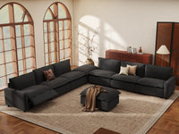 Modular Cero Reclining Sectionals | 8-Piece Grey Linen Open Space Sofa Sets 6-Seater with 2-Ottomans