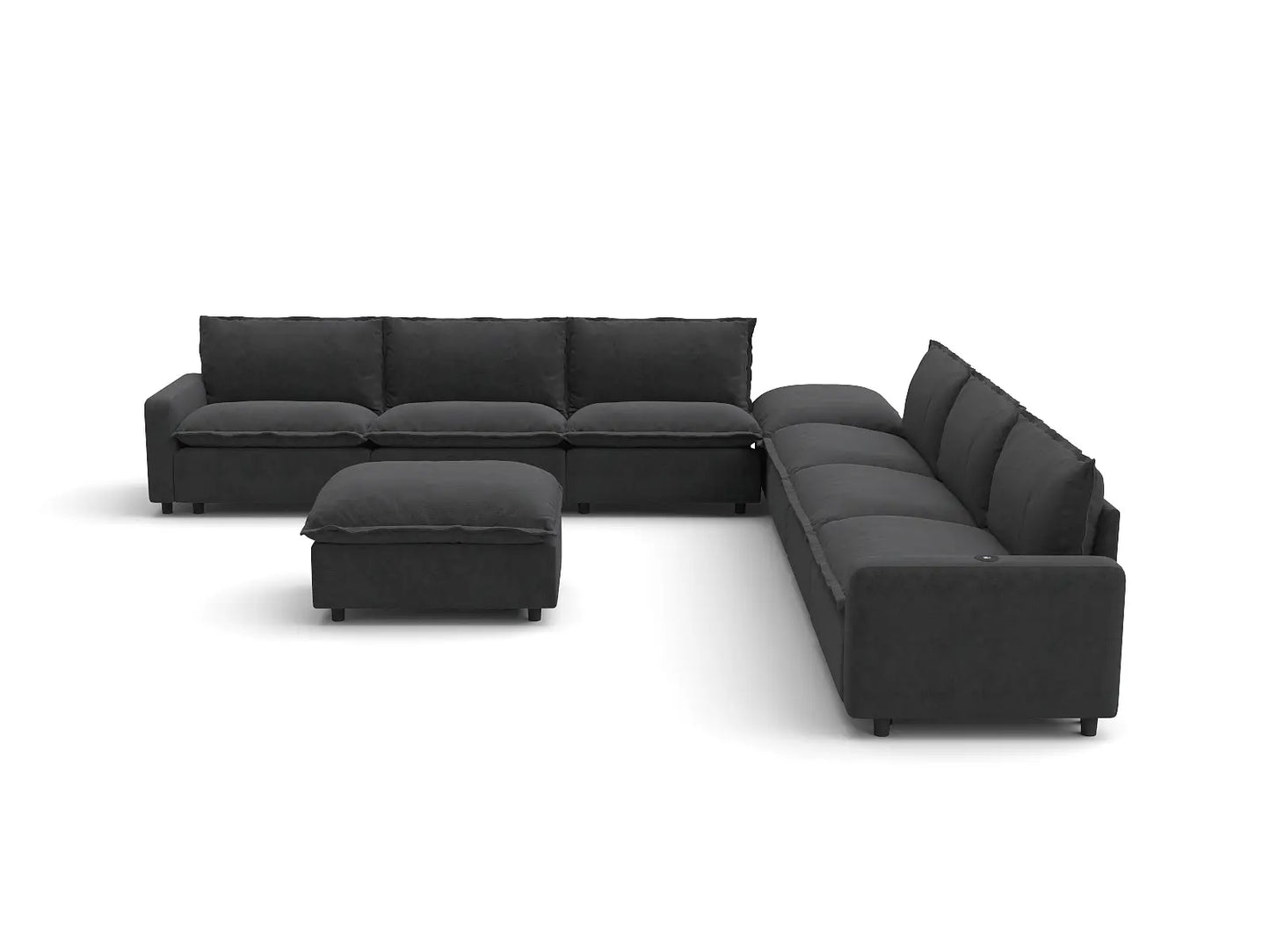 Modular Cero Reclining Sectionals | 8-Piece Grey Linen Open Space Sofa Sets 6-Seater with 2-Ottomans