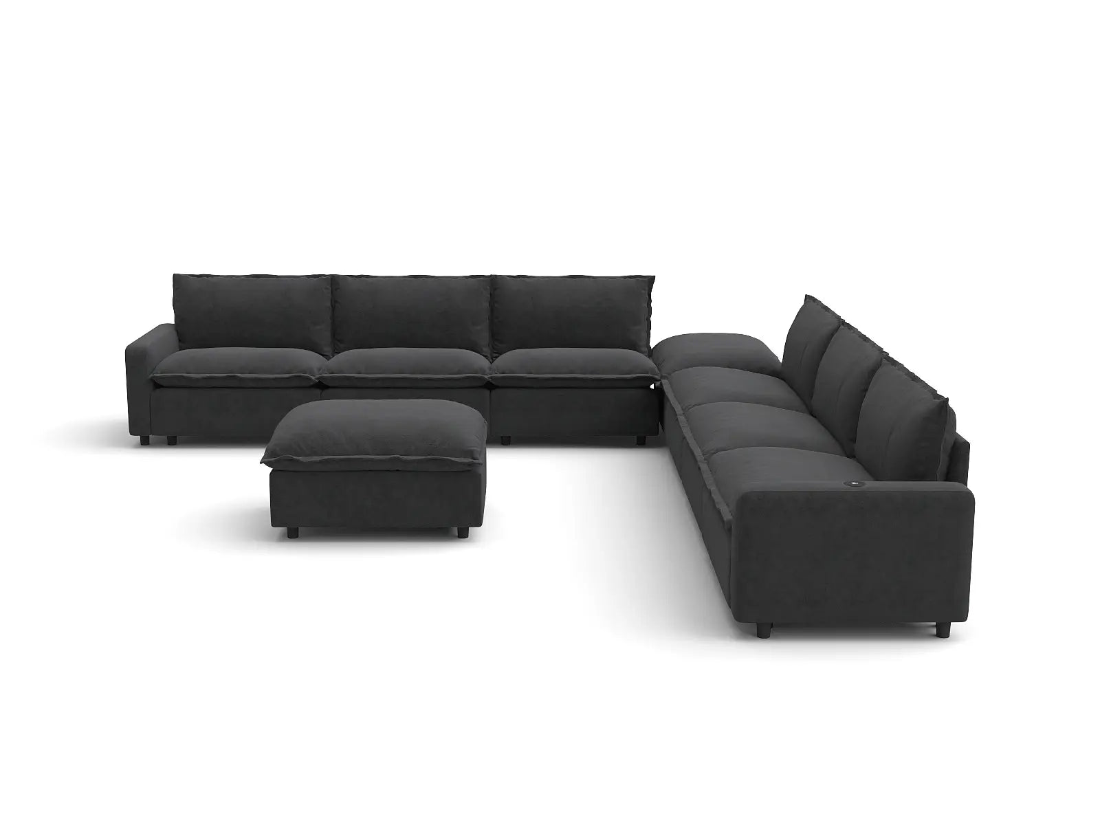 Modular Cero Sofa and Recliner Set Sale | 8-Piece Grey Linen Open Space Sofa Sets 6-Seater with 2-Ottomans