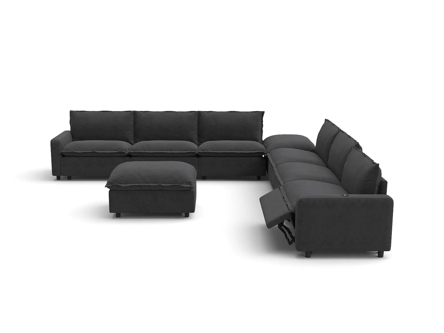 Modular Cero Reclining Sectionals | 8-Piece Grey Linen Open Space Sofa Sets 6-Seater with 2-Ottomans
