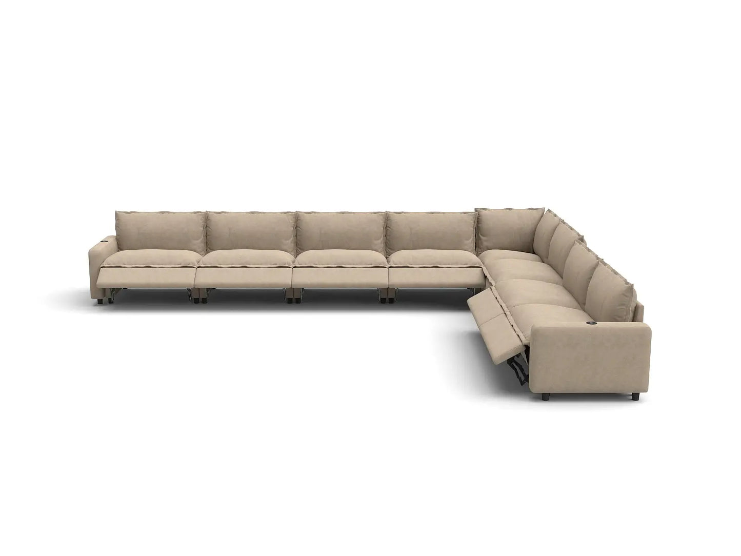 Modular Cero Reclining Sectionals | 8-Piece Khaki Linen Grand Estate V-Shaped Sectionals 8-Seater