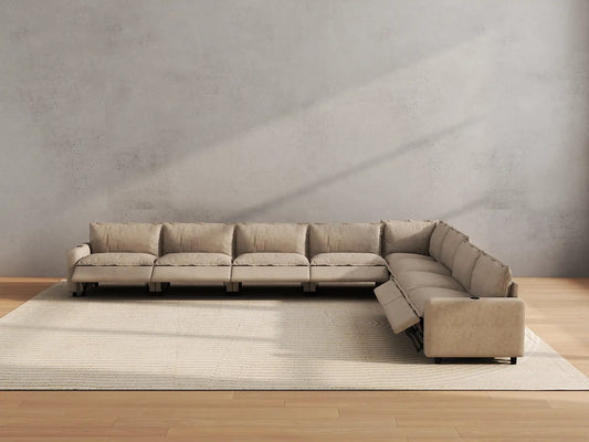 Modular Cero Reclining Sectionals | 8-Piece Khaki Linen Grand Estate V-Shaped Sectionals 8-Seater