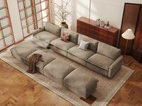 Modular Cero Reclining Sectionals | 8-Piece Khaki Linen Open Plan Pit Sectionals 4-Seater with 4-Ottomans