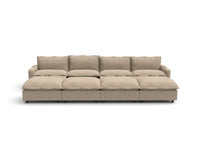 Modular Cero Reclining Sectionals | 8-Piece Khaki Linen Open Plan Pit Sectionals 4-Seater with 4-Ottomans