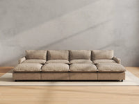 Modular Cero Reclining Sectionals | 8-Piece Khaki Linen Open Plan Pit Sectionals 4-Seater with 4-Ottomans