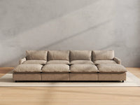 Modular Cero Reclining Sectionals | 8-Piece Khaki Linen Open Plan Pit Sectionals 4-Seater with 4-Ottomans