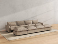Modular Cero Reclining Sectionals | 8-Piece Khaki Linen Open Plan Pit Sectionals 4-Seater with 4-Ottomans