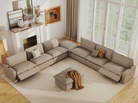 Modular Cero Reclining Sectionals | 8-Piece Khaki Linen Open Plan Sofa Sets 6-Seater with 2-Ottomans