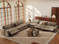 Modular Cero Reclining Sectionals | 8-Piece Khaki Linen Open Plan Sofa Sets 6-Seater with 2-Ottomans