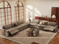 Modular Cero Reclining Sectionals | 8-Piece Khaki Linen Open Plan Sofa Sets 6-Seater with 2-Ottomans
