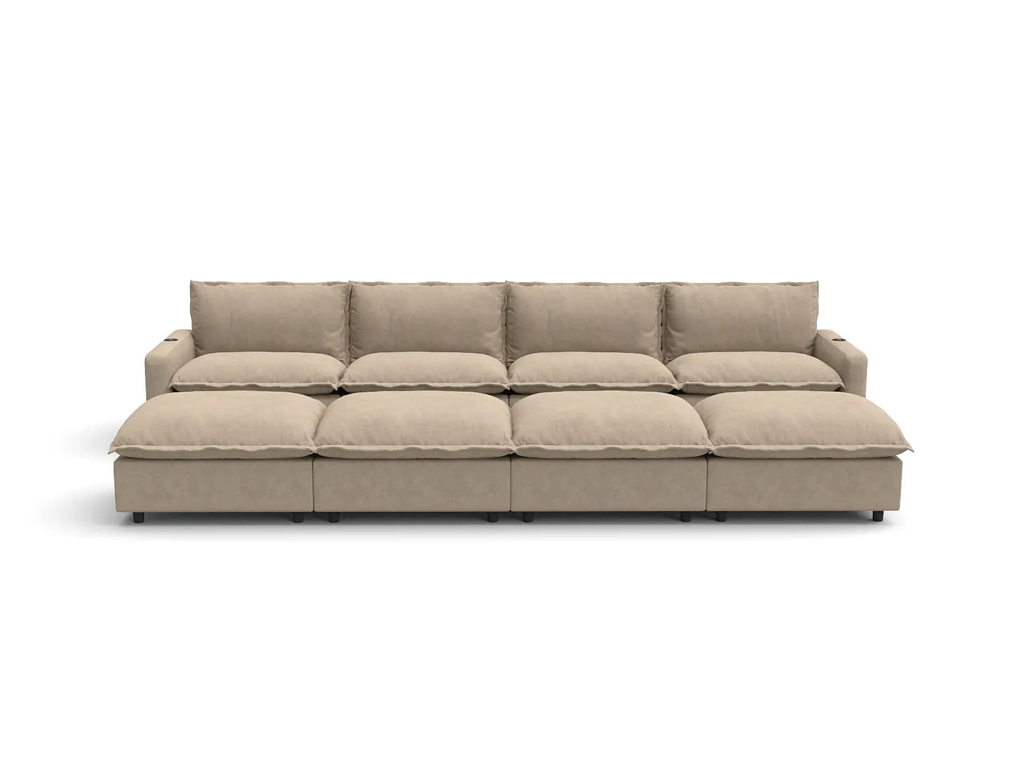 Modular Cero Reclining Sectionals | 8-Piece Khaki Linen Open Space Pit Sectionals 4-Seater with 4-Ottomans