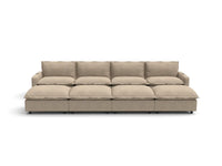 Modular Cero Reclining Sectionals | 8-Piece Khaki Linen Open Space Pit Sectionals 4-Seater with 4-Ottomans