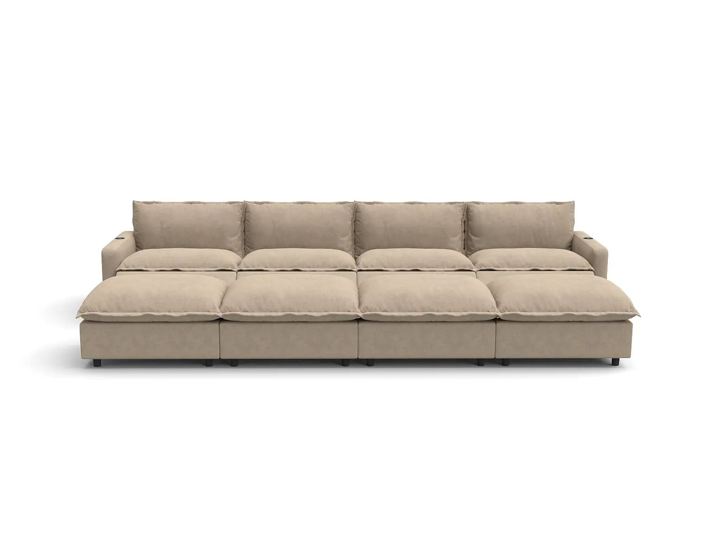 Modular Cero Reclining Sectionals | 8-Piece Khaki Linen Open Space Pit Sectionals 4-Seater with 4-Ottomans