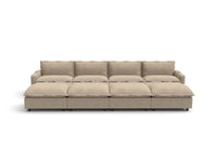 Modular Cero Reclining Sectionals | 8-Piece Khaki Linen Open Space Pit Sectionals 4-Seater with 4-Ottomans