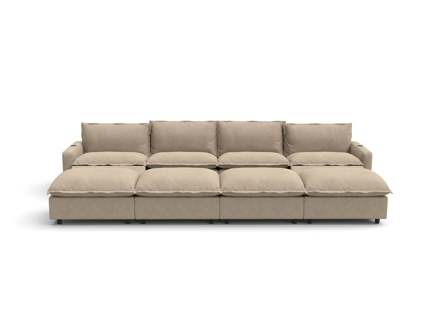 Modular Cero Reclining Sectionals | 8-Piece Khaki Linen Open Space Pit Sectionals 4-Seater with 4-Ottomans