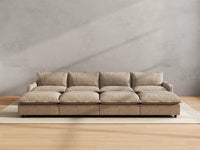 Modular Cero Reclining Sectionals | 8-Piece Khaki Linen Open Space Pit Sectionals 4-Seater with 4-Ottomans