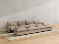 Modular Cero Reclining Sectionals | 8-Piece Khaki Linen Open Space Pit Sectionals 4-Seater with 4-Ottomans