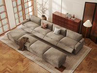 Modular Cero Reclining Sectionals | 8-Piece Khaki Linen Open Space Pit Sectionals 4-Seater with 4-Ottomans