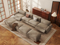 Modular Cero Reclining Sectionals | 8-Piece Khaki Linen Open Space Pit Sectionals 4-Seater with 4-Ottomans