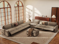 Modular Cero Reclining Sectionals | 8-Piece Khaki Linen Open Space Sofa Sets 6-Seater with 2-Ottomans