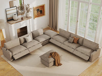 Modular Cero Reclining Sectionals | 8-Piece Khaki Linen Open Space Sofa Sets 6-Seater with 2-Ottomans