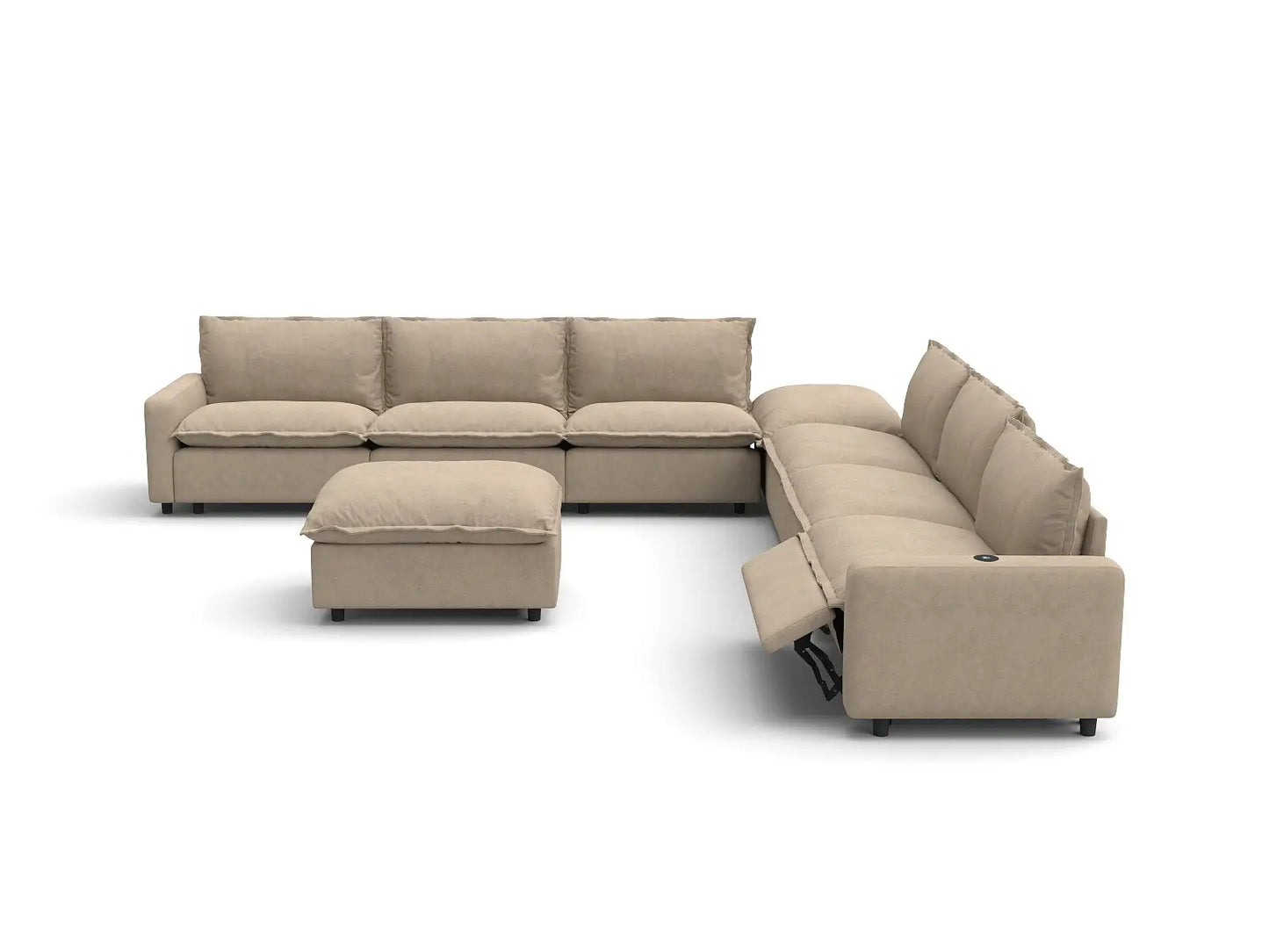 Modular Cero Reclining Sectionals | 8-Piece Khaki Linen Open Space Sofa Sets 6-Seater with 2-Ottomans