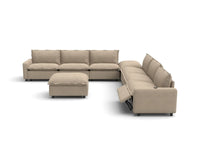 Modular Cero Reclining Sectionals | 8-Piece Khaki Linen Open Space Sofa Sets 6-Seater with 2-Ottomans