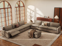 Modular Cero Reclining Sectionals | 8-Piece Khaki Linen Open Space Sofa Sets 6-Seater with 2-Ottomans
