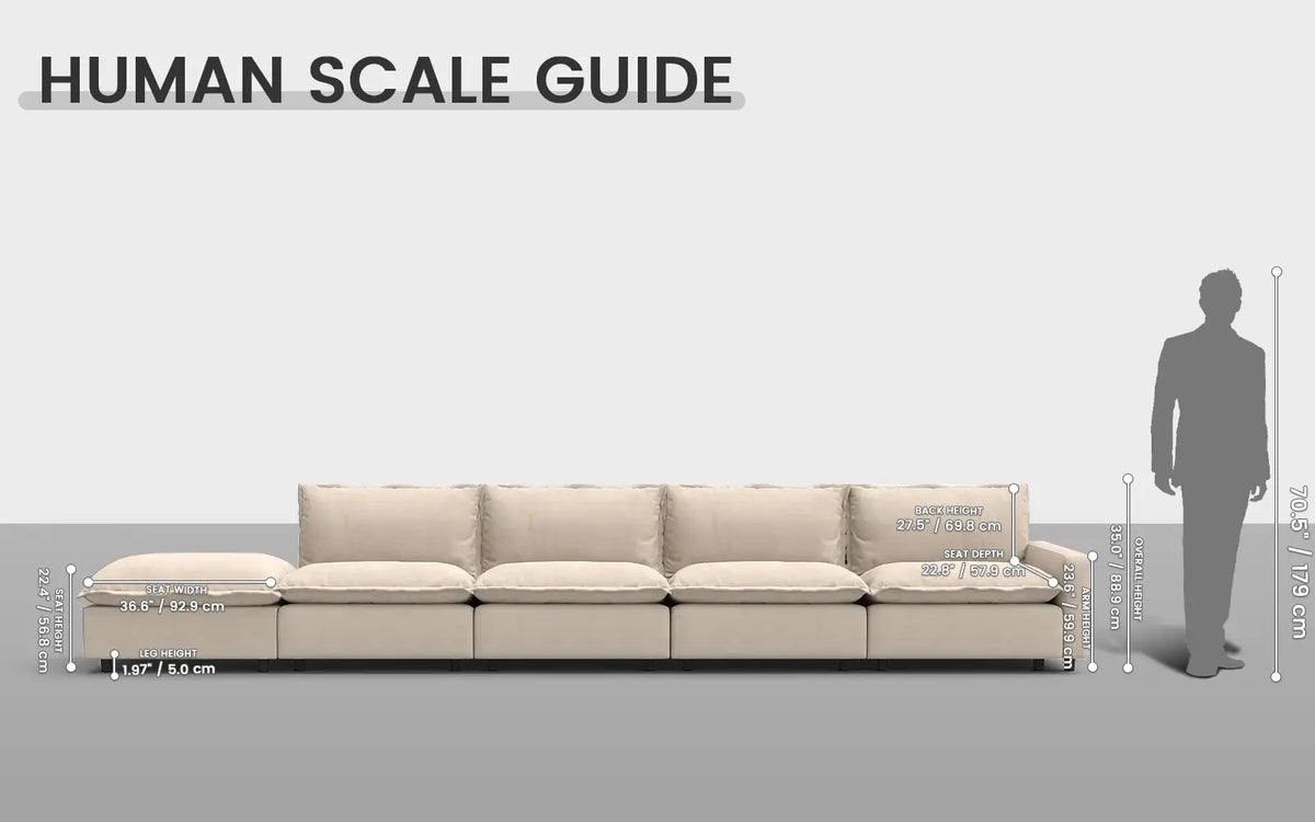 Modular Cero Modular Sectionals 5 Piece Beige Linen Large Space Couch Sectionals 4 Seater with 1 Ottoman 1