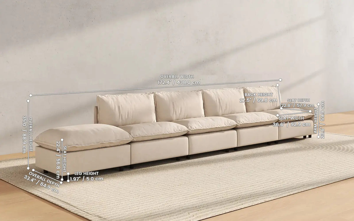 Modular Cero Modular Sectionals 5 Piece Beige Linen Large Space Couch Sectionals 4 Seater with 1 Ottoman 2