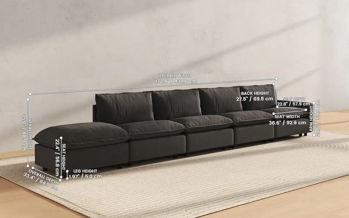 Modular Cero Modular Sectionals 5 Piece Grey Linen Home Living Couch Sectionals 4 Seater with 1 Ottoman 2