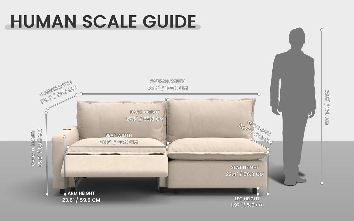 Modular Cero Reclining Sectionals 2 Piece Beige Linen Small Space Loveseats 2 Seater 1
