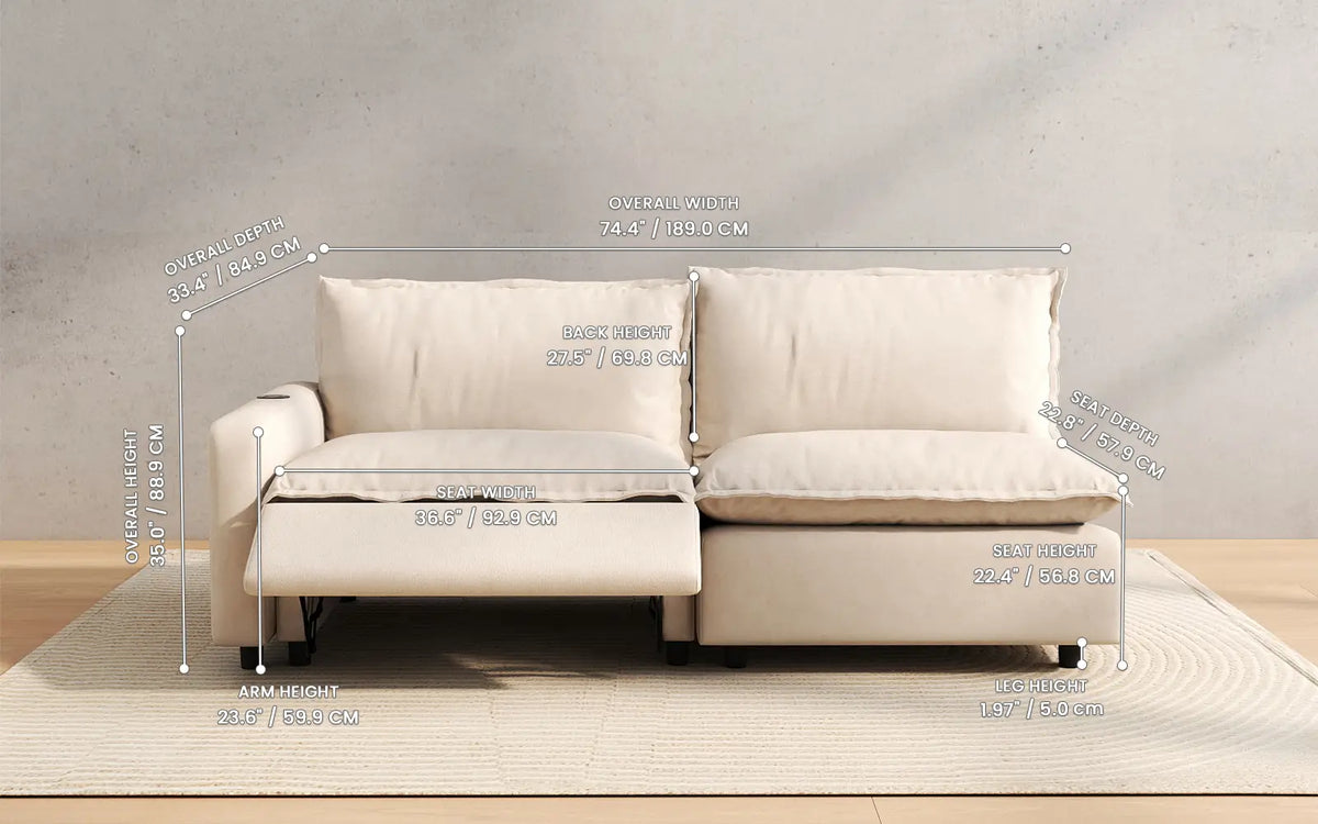 Modular Cero Reclining Sectionals 2 Piece Beige Linen Small Space Loveseats 2 Seater 3