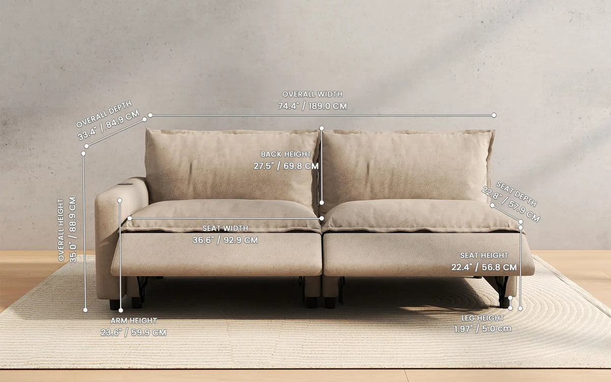 Modular Cero Reclining Sectionals 2 Piece Khaki Linen Small Space Loveseats 2 Seater 3