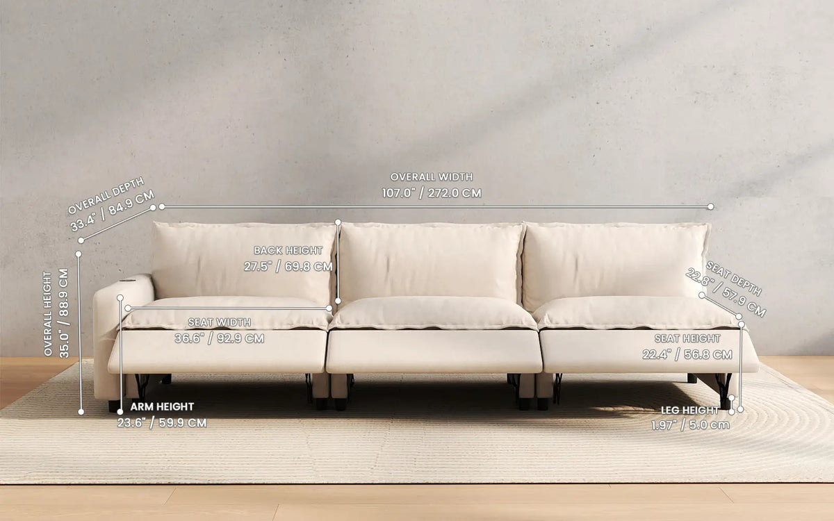 Modular Cero Reclining Sectionals 3 Piece Beige Linen Home Living Couch Sectionals 3 Seater