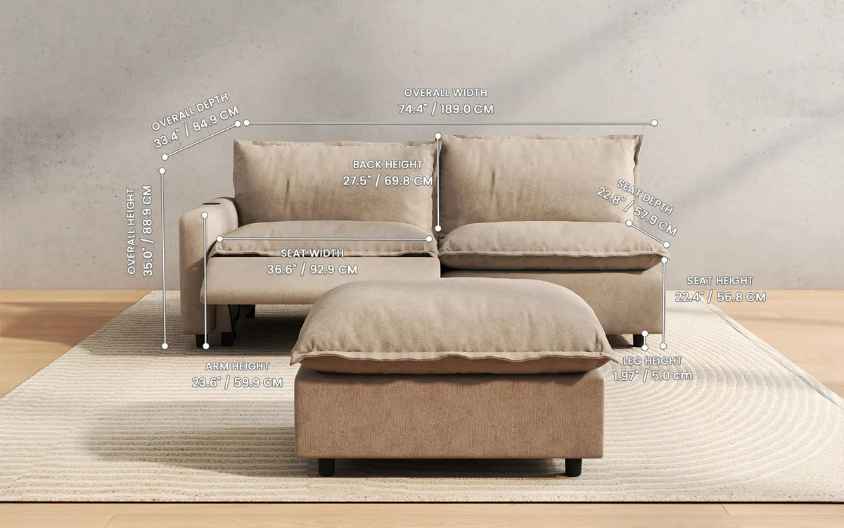 Modular Cero Reclining Sectionals 3 Piece Khaki Linen Home Living Chaise Sectionals 2 Seater with 1 Ottoman 2
