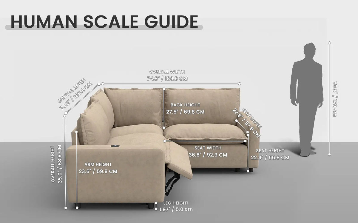 Modular Cero Reclining Sectionals 3 Piece Khaki Linen Modern Farmhouse V Shaped Sectionals 3 Seater 1