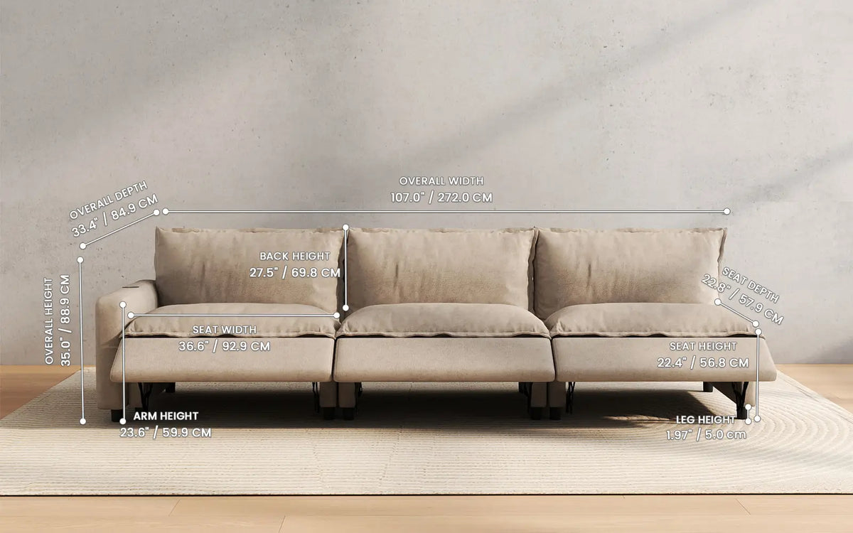 Modular Cero Reclining Sectionals 3 Piece Khaki Linen Small Apartment Couch Sectionals 3 Seater 2
